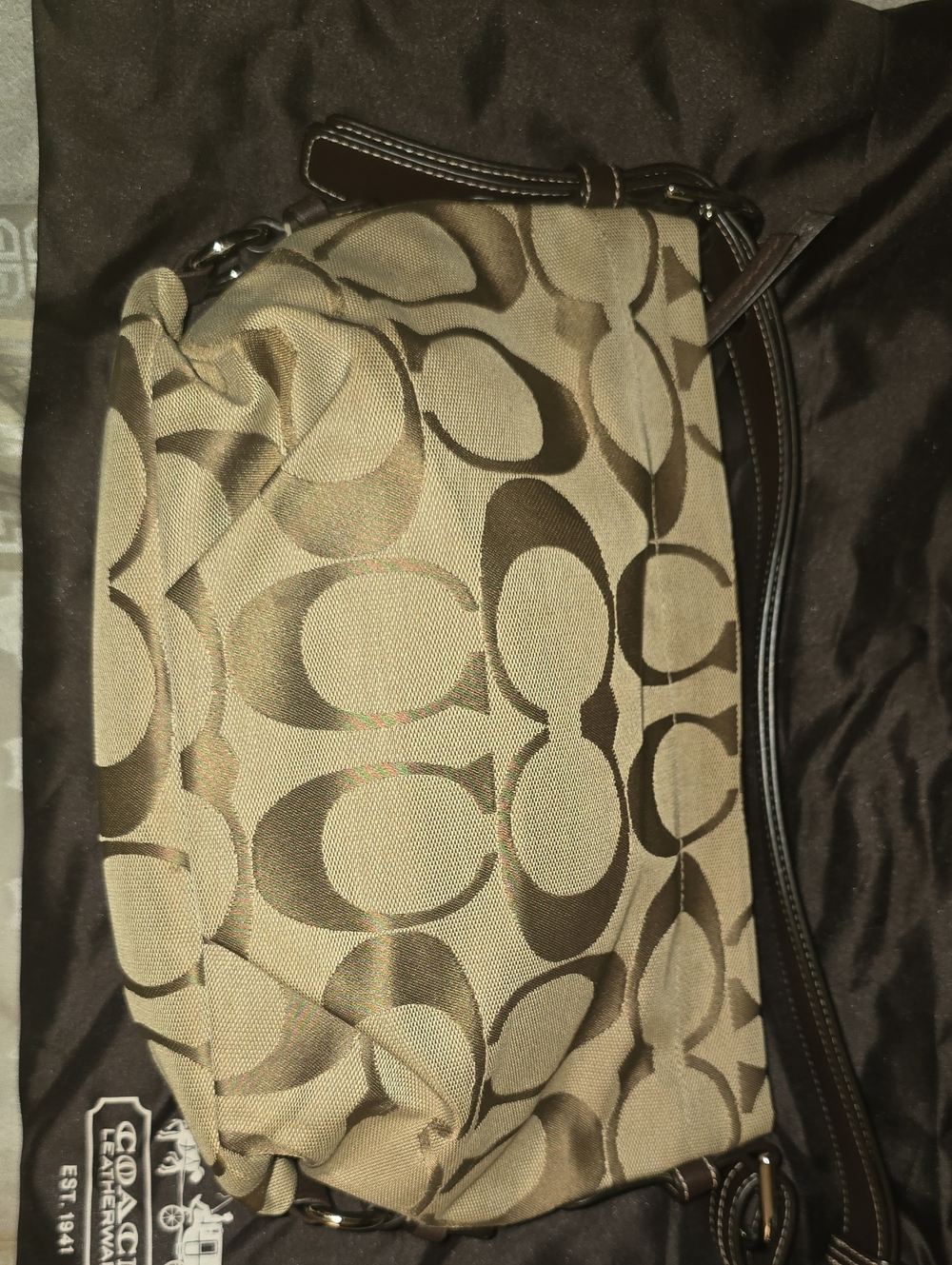 Coach Beige and Brown Signature Canvas Shoulder Bag